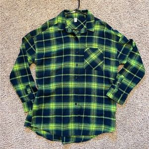 BP Cozy Plaid Oversized Flannel Shirt, Womens Small
